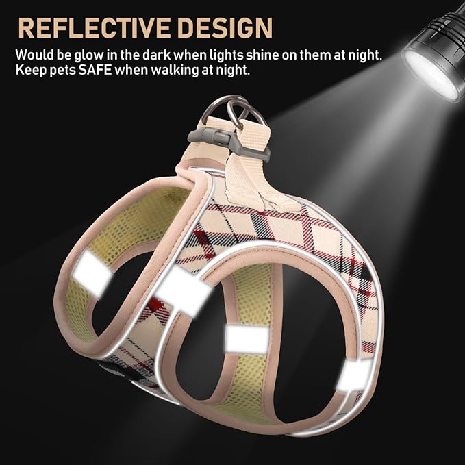 GAMUDA Dog Harness, Collar and Seat Belt Set, Vehicle Safety Harness, Retractable Adjustable Pet Seatbelts with Travel Strap and Carabiner for Most Cars (Beige, XXS)