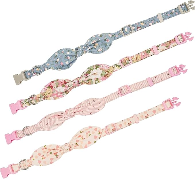 Cotton Dog Collar Soft Lightweight with Hand-Tied Knot Bow for Small Dogs.(S, Peach)