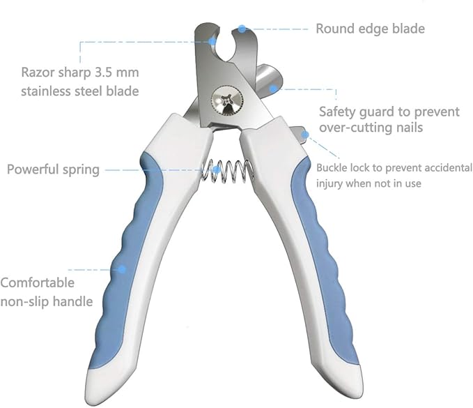Pet Nail Clippers and Trimmers Set Safety Guard to Avoid Over Cutting Razor Sharp Blades Grooming Tool for All Small Large Dog Cat Blue