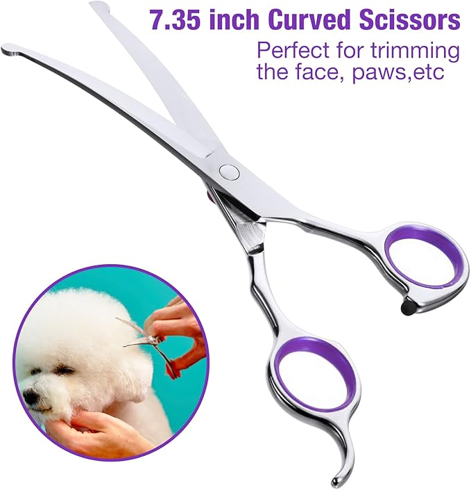Professional Dog Grooming Scissors with Safety Round Tips, 5 in 1 Dog Grooming Scissors Kit, 4CR Stainless Steel Pet Grooming Shears for Dog, Cat,Sharp and Sturdy, Purple
