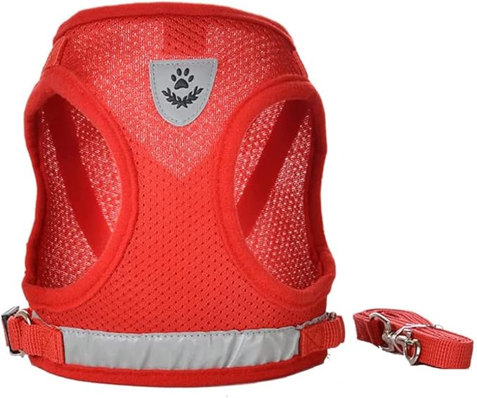 FEimaX Dog Harness and Leash Set for Walking, Soft Mesh Adjustable Easy Control Lightweight Cat Vest Harnesses with Reflective Strips, Escape Proof Small Dogs Cats Vests (Red, Large)