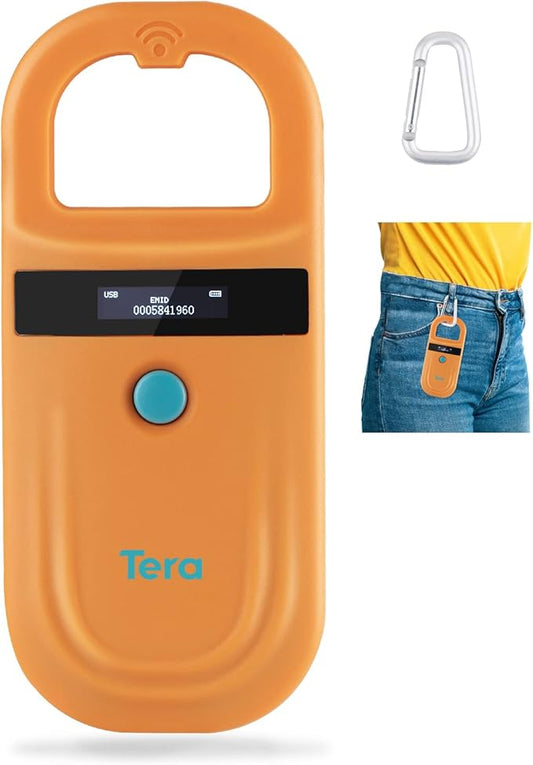 Tera Pet Microchip Reader Scanner RFID Portable Animal Chip ID Scanner with OLED Display Screen Rechargeable Data Storage Tag Scanner Supports EMID FDX-B(ISO11784/85) for Dog Cat Pig Animal Management