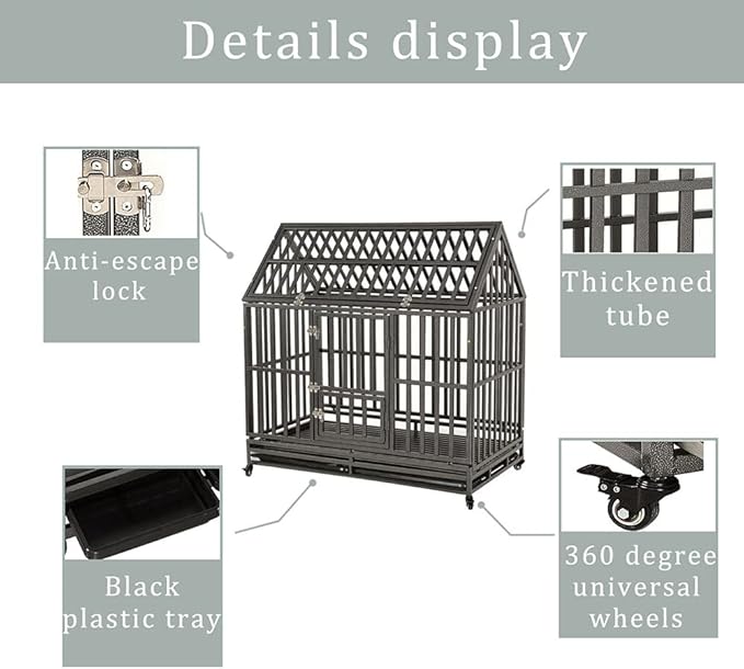 LUCKUP Heavy Duty Dog Cage Metal Kennel and Crate for Medium and Large Dogs, Pet Playpen with Four Wheels, Easy to Install, 42 inch, Black