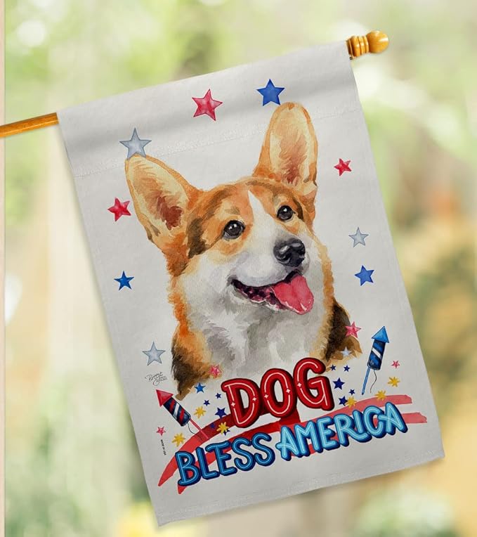 Breeze Decor Patriotic Pembroke Welsh Corgi House Flag-Pack Dog Puppy Spoiled Paw Canine Fur Pet Nature Farm Animal Creature Applique Banner Small Garden Yard Gift Double-Sided, Made in USA