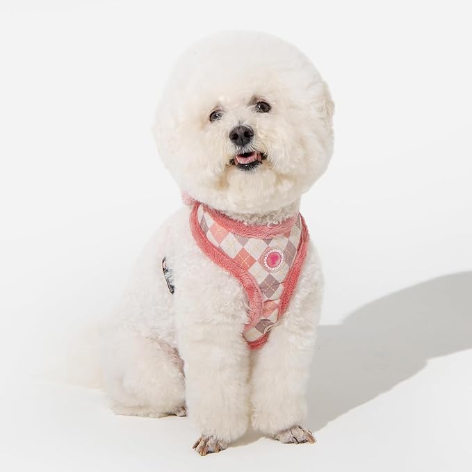 Pinkaholic New York Annika Dog Harness Over-The-Head Warm Winter Argyle Pattern Adjustable Chest for Small Dog, Indian Pink, Large