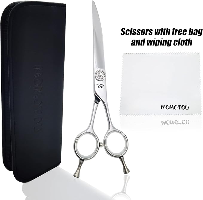 Professional Curved Dog Grooming Scissors with Simulation Diamond 440C Stainless Steel Polished Pet Cat Hair Cutting Shears for Groomers and Home users 7.5''