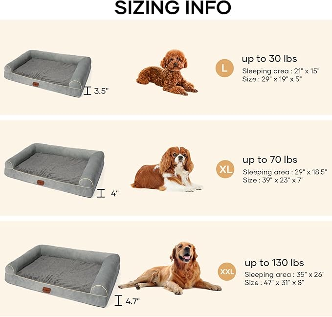 Dog Beds Large Sized Dog, Orthopedic Dog Bed, Waterproof Dog Bed, Washable Dog Bed, 47" x 31" x 8" Dark Gray