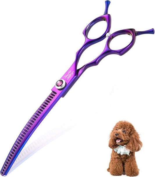 JASON 7.5" Curved Chunkers Shears - Professional Dog Scissors for Grooming, Japanese 440C Stainless Steel Blender Shears with Diamond Adjustable Screw (35 Teeth, Purple)