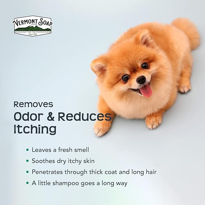 VERMONT SOAP Organics Pet Shampoo - Infused with Organic & Natural Olive Oil, Coconut & Aloe Vera Dog Shampoo for Sensitive Skin - USDA Certified Grooming Pet Shampoo (16oz)