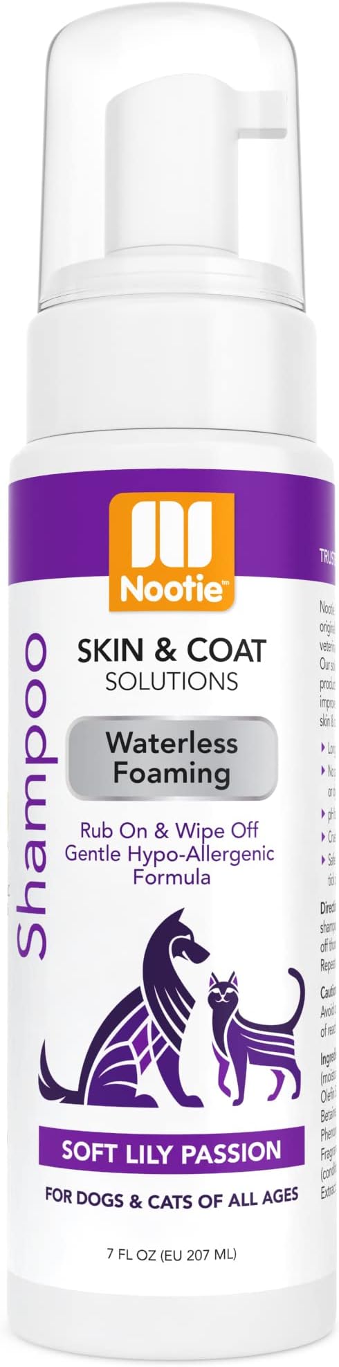 Nootie Foaming Waterless Shampoo for Dogs and Cats, 7-Ounce, Soft Lily Passion