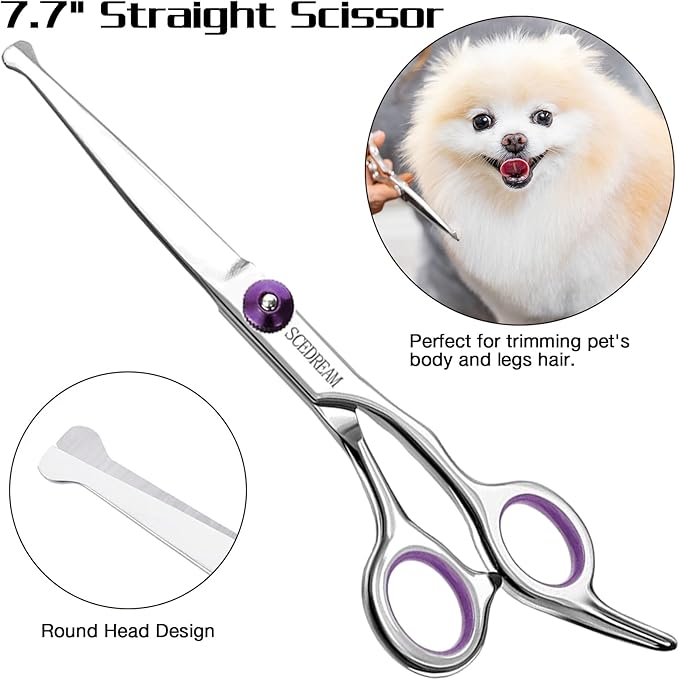 Professional Dog Scissors with Safety Round Tips, 5 in 1 Dog Scissors Kit, 4CR Stainless Steel Pet Grooming Shears, Sharp and Durable, Blue