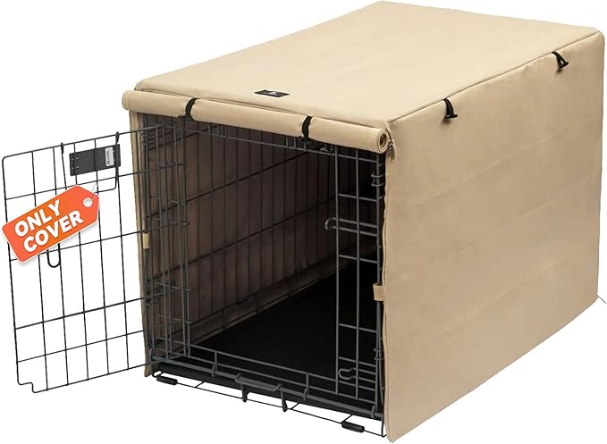 X-ZONE PET Double Door Dog Crate Cover - Polyester Pet Kennel Cover (Fits 24 30 36 42 48 inches Wire Crate) (30Inch, Tan)