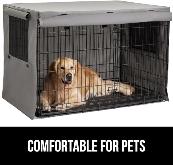 Gorilla Grip Dog Crate Covers Compatible with Amazon Basics Dog Crates, All Sides Open, Privacy Cover Fits 24" Wire Kennel, Breathable Mesh Windows, Light Reducing Puppy Training Cage Topper, Gray