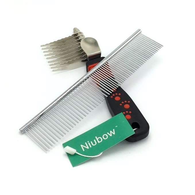 Pet Grooming Tools: Stainless Steel Grooming Comb + Dematting Comb, Great Pet Dog Cat Fur Grooming Tool for Mats & Tangles Shedding (Dematting Comb + Grooming Comb)