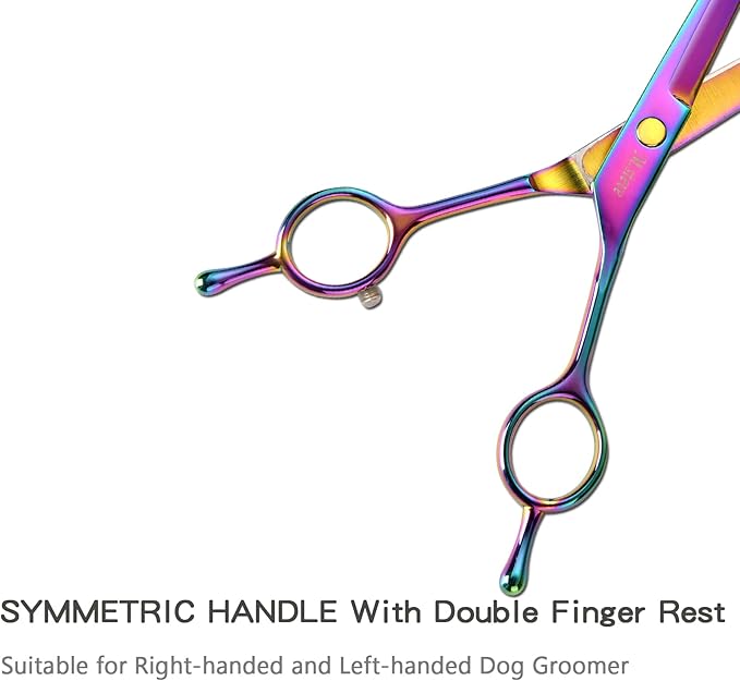 Dog Scissors for Grooming with Safety Blunt Tip, Dog Grooming Scissors Set for Pets, Professional 7 in 1 Shears for Dogs and Cats - 6CR Coated Steel (Rainbow)