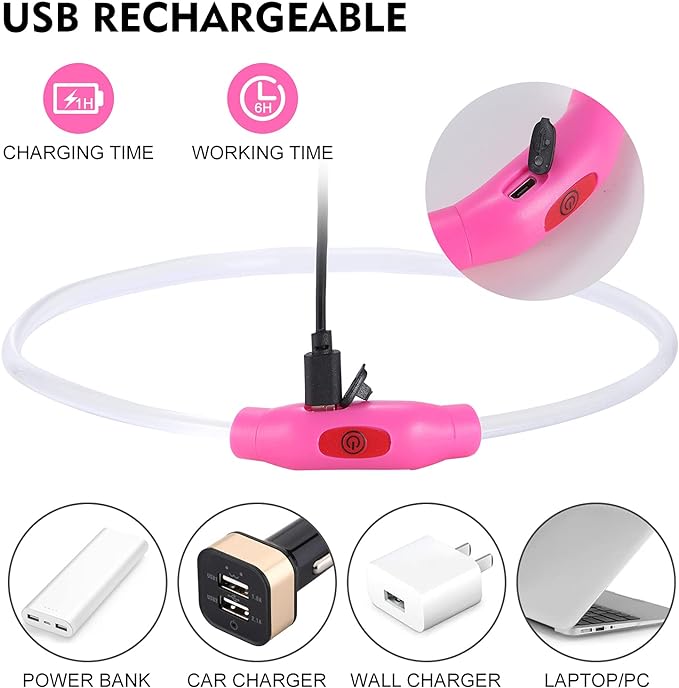 LED Dog Collar, Rechargeable Light Up Dog Collars,IP67 Waterproof Dog Lights for Night Walking，Adjustable, Reusable Safety Necklace for Small Medium Large Dogs (Red)