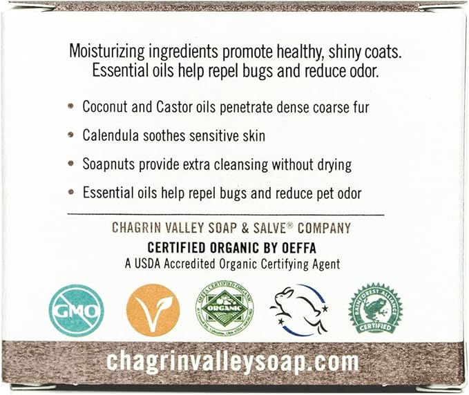 Certified Organic Dog Shampoo and Conditioner - Dog Shampoo Itchy Skin Relief and Puppy Essentials - Natural Handmade Cedarwood Lavender, 3.8 oz Bar Soap - Chagrin Valley Soap & Salve