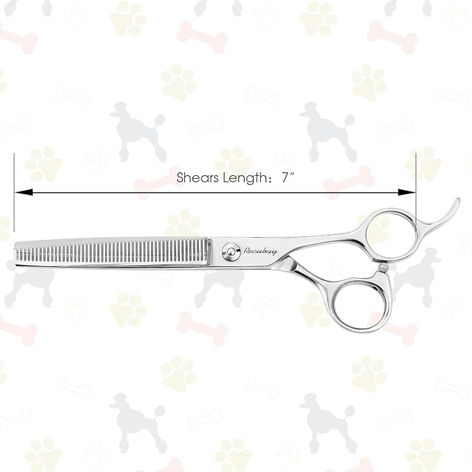 Dog Cat Scissors for Grooming, Pet Shears for Thick Coats and Matted Hair, Thinner Curved Straight Chunker Stainless Steel Shears (7.0" Thinner Silver)