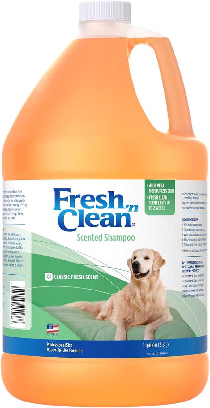 PetAg Fresh ’n Clean Scented Shampoo, Classic Fresh Scent - 1 Gallon - Moisturizes with Vitamin E & Aloe Vera - Strengthens & Repairs Coats - Soap Free