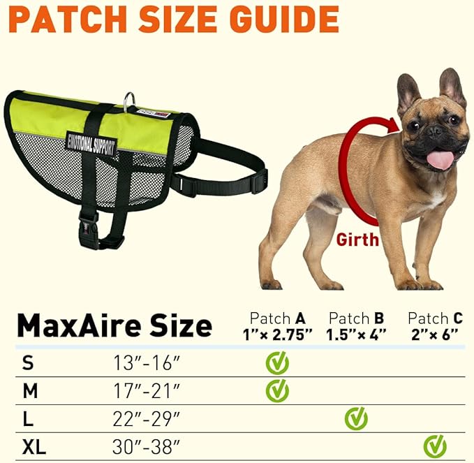 Dogline MaxAire Multi-Purpose Mesh Vest for Dogs and 2 Removable Emotional Support Patches, 30 to 38", Green