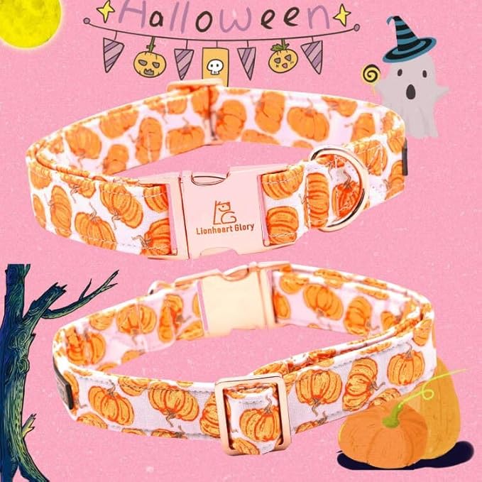 Lionheart glory Halloween Dog Collars Pumpkin Dog Collar Heavy Duty Adjustable Fall Dog Collar for Large Collar Dog Female or Male Dog Collar