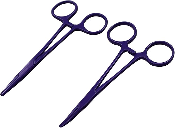 Pet Colourful Stainless Steel Hemostat Hemostatic Forcep,Pet Ear Hair Pull Forcep,Bend Head and Straight Head kit (Purple)