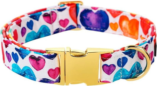 Lionet Paws Valentine Day Dog Collar, Heavy-Duty Cute Colorful Heart Pattern Pet Collar with Metal Buckle Necklace for Small Medium Dog Gift, Neck 13.5-22 inches