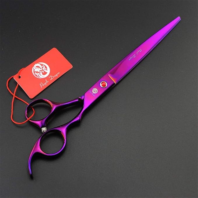 Purple Dragon 8.0 inch Dog Hair Cutting, Curved and Thinning Scissors Shear Pet Grooming Tool Kit (Purple)