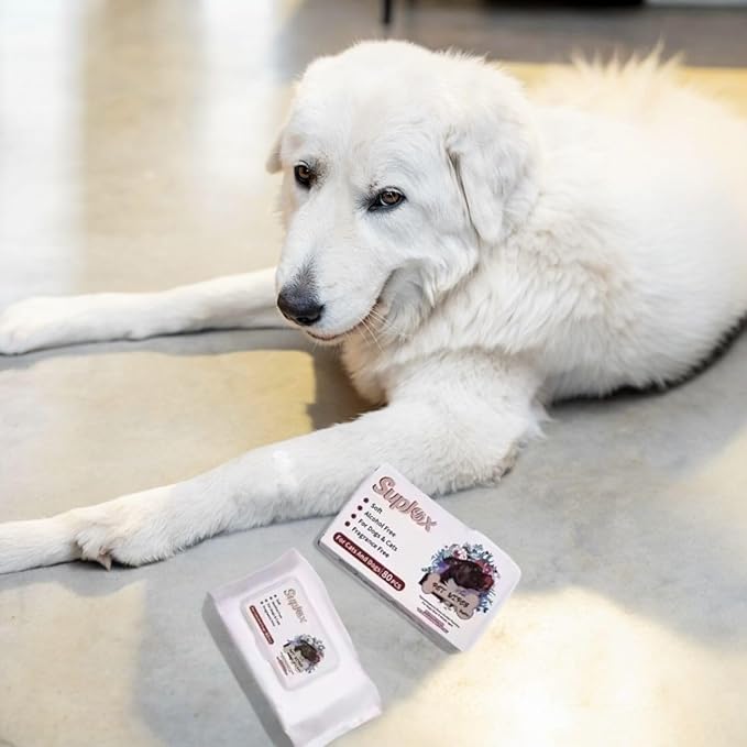 Dog Cleaning and Grooming Wipes for Paws, Butt and face & Cats, Soft Cleaning and deodorizing, no Fragrance, 80 Count for Allergies and Itches.