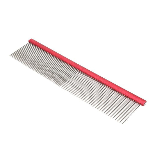 Greyhound Comb for Dogs, Metal Dog Comb with Rounded Ends, 2-in-1 Design for Grooming Matting, Red