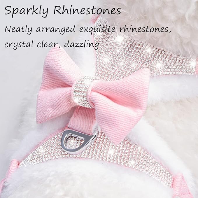 Plush Chest Straps for Dogs, Rhinestone Winter Dog Harness, Vest Bow Harness for Small Medium Dogs