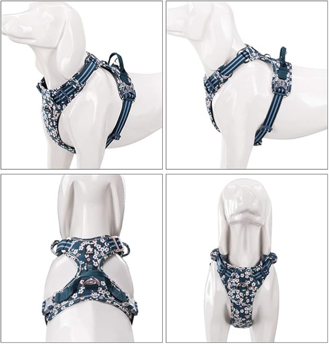 La La Pet® Floral No Pull Dog Harness Reflective Dog Vest Harness with Front & Back 2 Leash Clips and Easy Control Handle for Small Medium Large Dogs 3 Snap Buckles Easy to Put On & Take Off