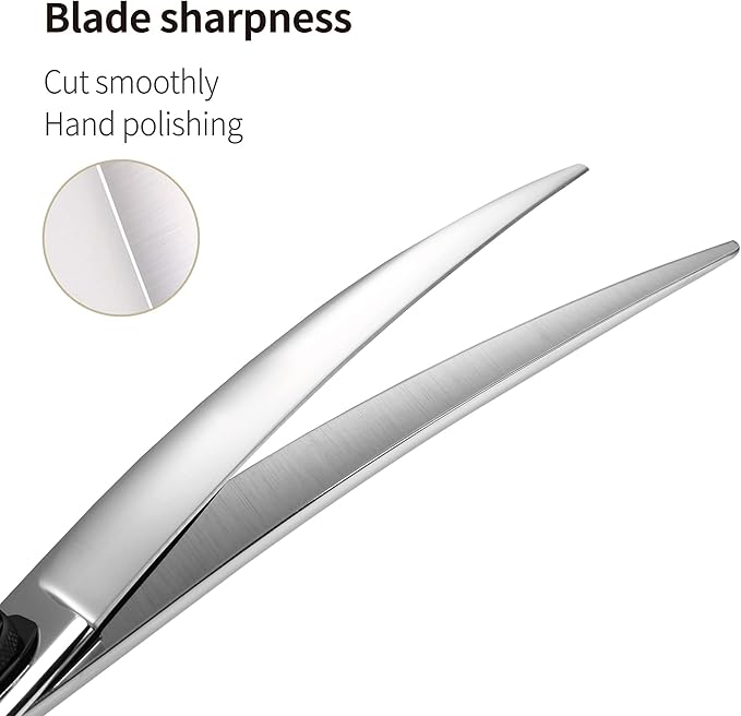Fenice Peak 7.5'' Professional Curved Dog Grooming Scissors Heavy and Anti-Slip Black Handler 440C Stainless Steel Pet Cutting Shears Safety Trimming Shearing for Dogs Cats