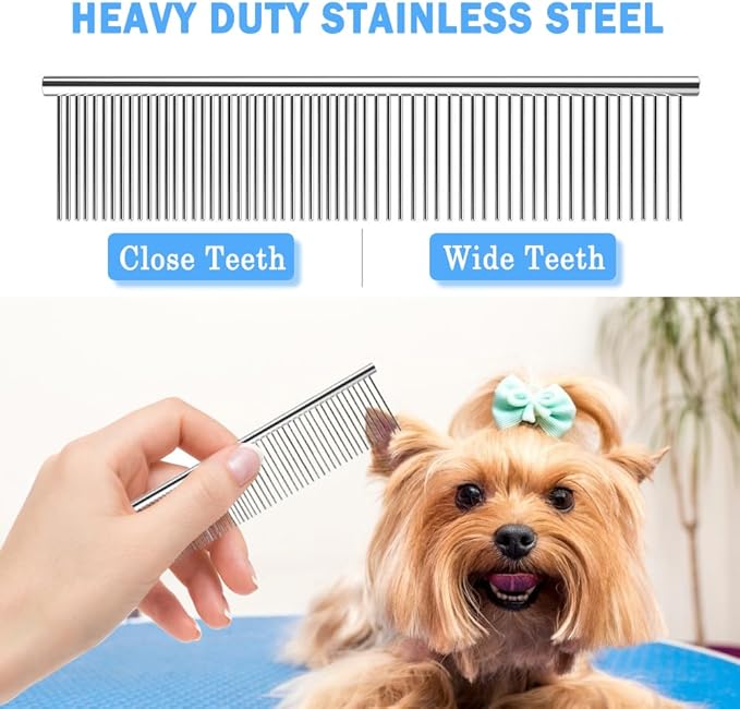 Bamlue 6 in 1 Professional Stainless Steel 4CR Safety Round Tip Dog Grooming Scissors, Anti-Rust Shears Cat Grooming Scissors Pet Kit, Thinning Straight Comb for Long Short Hair-Blue