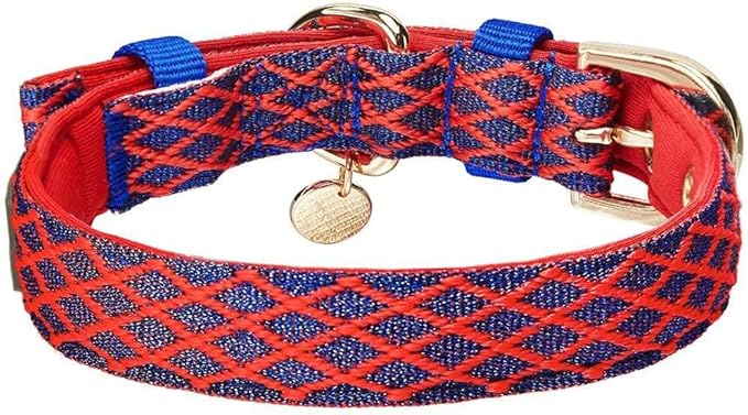 Blueberry Pet 2 Patterns Diamond Pattern Adjustable Neoprene Padded Dog Collar with Metal Buckle - True Red, Neck 9-12.5", for Small Breed