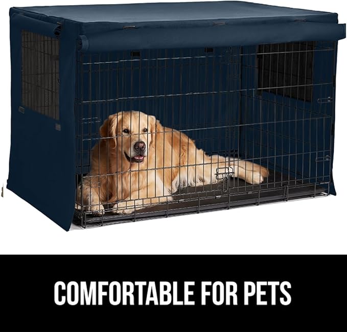 GORILLA GRIP Dog Crate Covers Compatible with Amazon Basics Dog Crates, All Sides Open, Privacy Cover Fits 30" Wire Kennel, Breathable Mesh Windows, Light Reducing Puppy Training Cage Topper, Navy