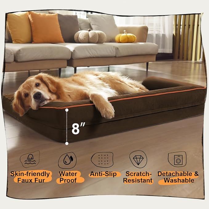 Large Dog Bed Orthopedic Washable - Medium Large XXXLarge Dogs, Orthopedic Coffee Dog Bed with Waterproof Cover and Removable Egg Foam, Couch Bed Bolster