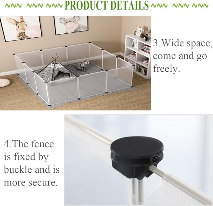 kathson Plastic Small Pet Playpen,Portable Bunny Pen,13.8" X 13.8" Rabbit Cage DIY Metal Enclosure Yard Outdoor & Indoor Fence for Cat Guinea Pig Hedgehogs Kitten Rat(12 Panels)