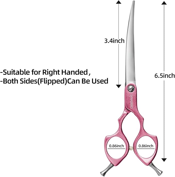 6.5" Curved Grooming Scissors for Dogs 440C Stainless Steel Professional Dog Grooming Scissors with Ultra-Light Aeronautical Aluminum Handle (Pink-Curved)