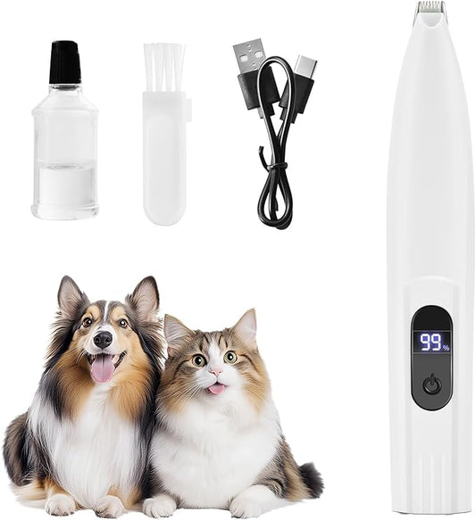 Dog Paw Trimmer with LCD Display, for Dogs Hair for Dogs, Electric Dog ,Cat Paw for Grooming (White)