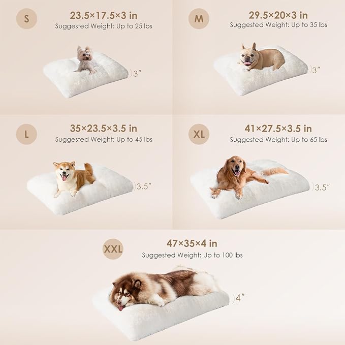 EHEYCIGA Fluffy Dog Crate Bed for Medium Dogs, Plush Faux Fur Dog Crate Pad, Calming Anti Anxiety Medium Dog Bed for Crate, Washable Soft Warm Dog Crate Mat with Non-Slip Bottom, Beige