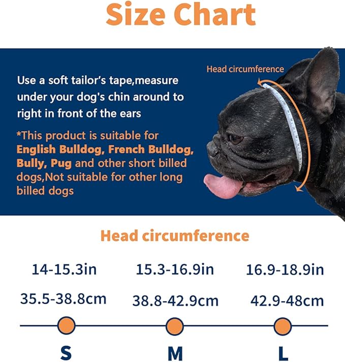 BARKLESS Short Snout Dog Muzzle, Soft Silicone Flat Faced Muzzle for French Bulldog Shih Tzu and Pug for Biting Chewing Licking and Grooming, Allows Panting