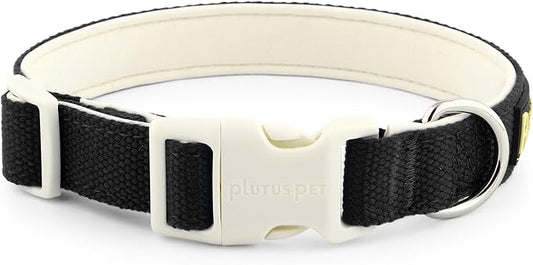 Plutus Pet Cotton Dog Collar, Heavy Duty Collar with Soft Padding, Adjustable and Comfortable for Small Medium and Large Dogs, Black, M