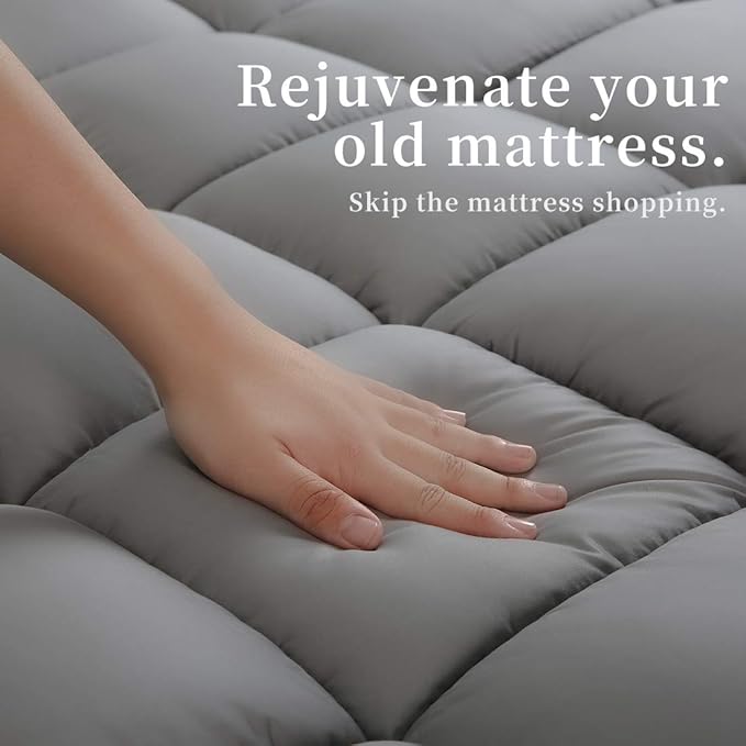 COONP Twin Mattress Topper, Extra Thick Pillowtop, Cooling Plush Mattress Pad Cover Bed Topper Protector with 8-21 Inch Deep Pocket (Grey, Twin)
