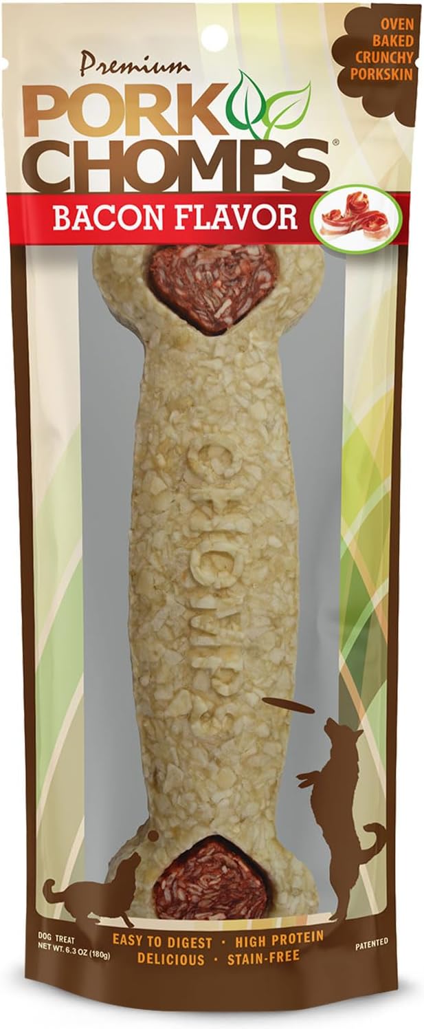 Pork Chomps Dog Chew, 7-inch Crunchy Bone, Bacon Flavor, 1 Count
