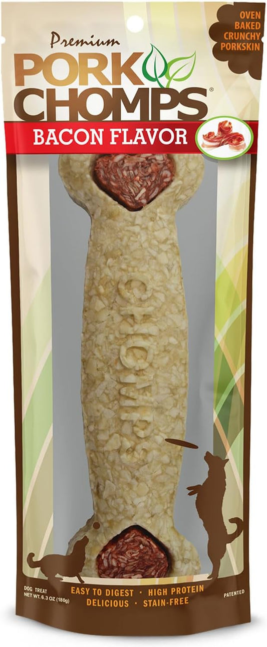 Pork Chomps Dog Chew, 7-inch Crunchy Bone, Bacon Flavor, 1 Count