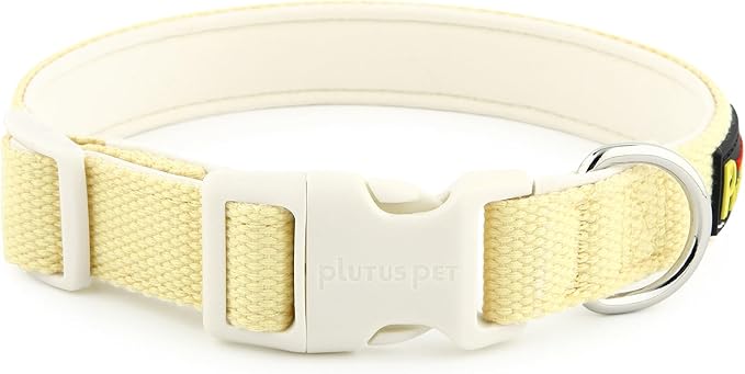 Plutus Pet Cotton Dog Collar, Heavy Duty Collar with Soft Padding, Adjustable and Comfortable for Small Medium and Large Dogs, Light Yellow, S