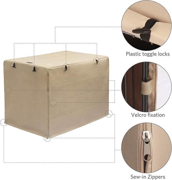 X-ZONE PET Double Door Dog Crate Cover - Polyester Pet Kennel Cover (Fits 24 30 36 42 48 inches Wire Crate) (42Inch, Tan)
