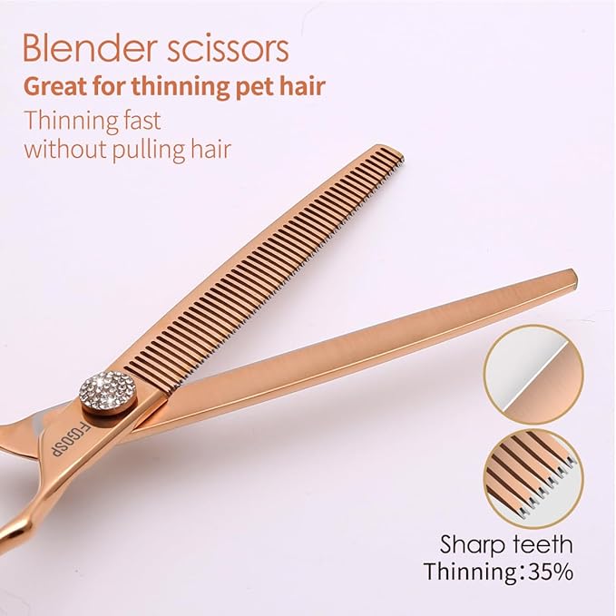 Rose Gold Titanium Thinning Shears for Dogs 50 Teeth 7.5'' Professional Blending Thinner Scissors for Dog Poodle Pet Japanese 440C Sharp and Durable Right Handed(7.5,Thinner)