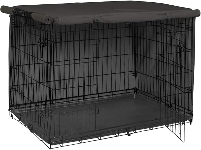 Explore Land 42 inches Dog Crate Cover Heavy Duty Polyester Pet Kennel Sunshade Universal Fit for Wire Cage (Black)